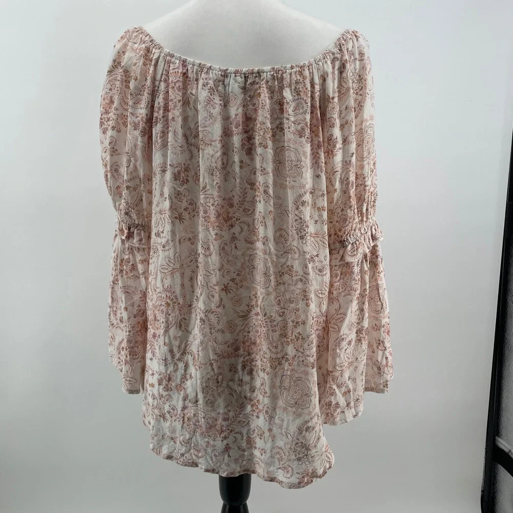 Peasant Blouse Womens Medium Pink Paisley Boho‎ Bell Sleeve Cottagecore Ethereal